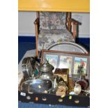 ONE BOX AND LOOSE OF GENERAL HOUSEHOLD ITEMS to include a child's wooden rocking chair, a boxed