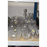A GROUP OF CRYSTAL WARE to include brandy glasses, tumblers, liqueur glasses, port glasses, fruit