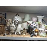 A GROUP OF DECORATIVE HOUSEHOLD ITEMS to include two Tiffany style lamps, one with floral decoration