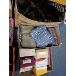 SIX BOXES AND LOOSE OF WOMEN'S CLOTHING AND ACCESSORIES to include a box of shoes from makers such