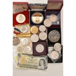 A SMALL COLLECTION OF CROWN SIZED COINS AND INTERESTING MEDALLIONS, Crowns 1951, 1953, 1977 x2,