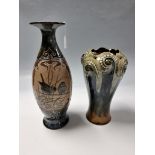 TWO DOULTON STONEWARE VASES, comprising a Royal Doulton vase by Florence Barlow, of baluster form