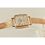 A 9CT YELLOW GOLD LADIES 'TUDOR' PRINCESS DATE, self winding movement, calibre number 2671, square