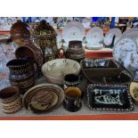 A COLLECTION OF ART POTTERY SLIPWARE ART CERAMICS including a Ramsbury Pottery jug and dish, a