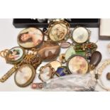 A BOX OF ASSORTED COSTUME JEWELLERY, to include an amethyst beaded necklace, an amethyst, peridot