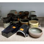 A GROUP OF SMALL STUDIO POTTERY ITEMS, to include a slip trailer, Hampson390 label to the base and