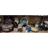 A GROUP OF STUDIO POTTERY, to include two celadon/light green vases by Bullers, a Robin Welch