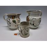 A GROUP OF LATE 18TH/EARLY 19TH CENTURY PEARLWARE, comprising a jug painted with assorted farming