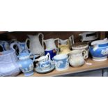 A GROUP OF MOSTLY 19TH - CENTURY MOULDED JUGS, comprising a collection of jugs various shapes and