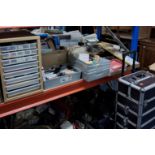 FIVE BOXES AND LOOSE MISCELLANEOUS CRAFT RELATED ITEMS, to include a four tier trolly, with