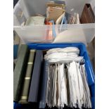 Two plastic tubs of mainly GB stamps in albums and loose in envelopes. We note value in 6 x 1840