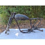 A 1950s AJS/MATCHLESS MOTORCYCLE FRAME with frame number A62488 stamped, front forks, top and bottom