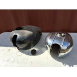 TWO VINTAGE BRITISH MOTORCYCLE PETROL TANKS comprising a black AJS/Matchless with cap and a BSA (