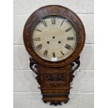 A 19TH CENTURY DROP DIAL WALL CLOCK, with parquetry inlay, the glass door enclosing a 12 inch