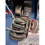 THREE BOXES OF ANTIQUE WALL CLOCK PARTS to include cases, clock faces and surrounds, mostly from the