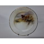HARRY STINTON FOR ROYAL WORCESTER: A PLATE PAINTED WITH HIGHLAND CATTLE, the cattle standing in a