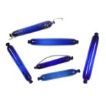 COLLECTION OF SIX 19TH CENTURY BRISTOL BLUE GLASS ROLLING PINS
