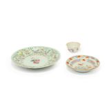 Three Chinese famille rose vessels  Qing dynasty, 18th-19th century  Comprising one deep plate,...