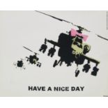 Banksy,  British, b.1974,  Have a nice day, (Sleazenation) 2003;  screenprint in colours on wov...
