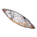 Alchemia. A silver and 9ct gold tourmalinated quartz and diamond brooch, handmade, of elliptical ...
