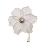 An Austrian 20th century rock crystal and diamond brooch, of floral design, with carved rock crys...