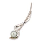 An 18ct gold cultured pearl and diamond brooch, composed of a cultured pearl terminal to brushed ...