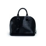 Louis Vuitton. Alma PM, 2021-, of shiny noir epi leather with silver-toned hardware, comes with ...