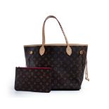 Louis Vuitton.  Never Full PM, of classic LV monogram design with red canvas interior, comes wit...