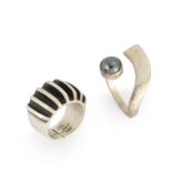 Two Scandinavian rings, comprising: a Norwegian silver 'Ridged' ring, by Anna Greta Eker, with ra...
