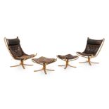 Sigurd Ressell (1920-2010) for Vatne Møbler  Pair of 'Falcon' chairs and ottomans, circa 1970s  ...