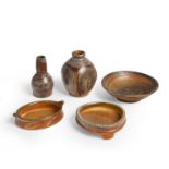 Micki Schloessingk (b.1949)  Seven bowls, two small vases and twenty-four tiles, late 20th centu...
