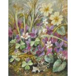 Albert Durer Lucas,  British 1828-1919-  Violets and wood sorrel on a mossy bank;  watercolour ...