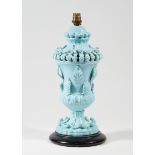 A Spanish Casa Pupo ceramic table lamp base, mid-20th century, of urn shape with applied leaves, ...