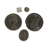 A group of medals and plaques, comprising: a bronze portrait medal of Nonina Stroza R., after Nic...