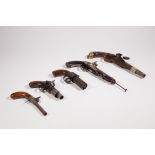 A group of five pistols, comprising: a Continental percussion cap six-shot cylinder pepperpot pis...