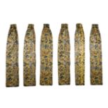 A group of six lined curtains, last quarter 20th century, each with blue and brown foliage and in...