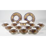 A Coalport 'Japanese Grove' pattern porcelain part tea service, c.1875-81, green 'Coalport AD 175...
