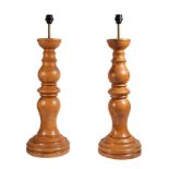 A pair of large turned pine table lamps, second half 20th century, 84cm high (2)  It is the buye...