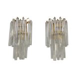 A pair of Italian plated metal and glass wall lights, last quarter 20th century, attributed to Ve...