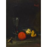 George Leslie Hunter,  British 1877–1931 -  Fruit and Wineglass;  oil on canvas, signed upper r...