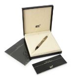 Montblanc. Bohème Arabesque Azur rollerball pen, the reeded barrel stamped 925, platinum plated f...