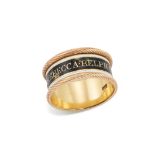 A George III 18ct gold mourning ring, the black and white enamel legend reading 'Rebecca Relph ob...