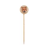 A late 19th century gold, reverse-painted crystal intaglio stickpin, the circular domed 'Essex cr...