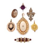 A group of 19th century and later jewellery, comprising: a Georgian whist box locket pendant, of ...