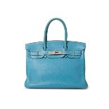 Hermès. Birkin 30, 2004, of blue jean togo leather retourné, with palladium hardware, comes with...