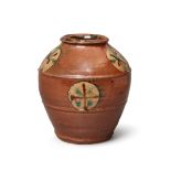 Shoji Hamada (1894-1978)  Kaki-yu Tetsue Sawa-tsubo (Large jar with persimmon glaze and iron dec...