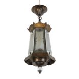 French  Lantern, circa 1930/40  Silvered metal, etched, frosted and mirrored glass  63.5cm high ...