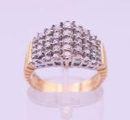 A 14 K gold pave set multi-diamond ring, the stones total weight 1 carat. Ring size M.