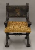 A 19th century walnut open armchair. 63 cm wide.