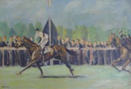 ROBERT SADLER, 'Darius Winning the Eclipse Stakes 1955', oil on board, signed and dated 56, framed.
